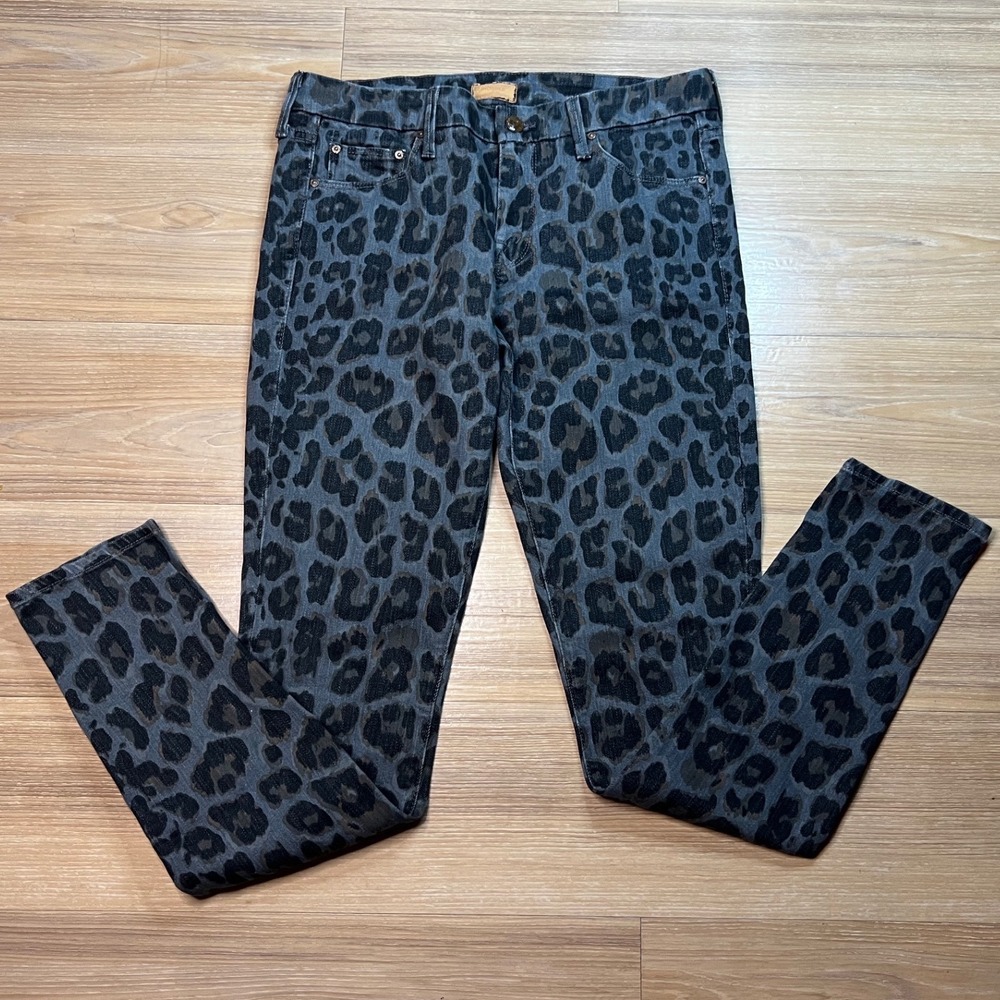 Mother Women The Looker Skinny Jeans Leopard Animal Print Grey 28